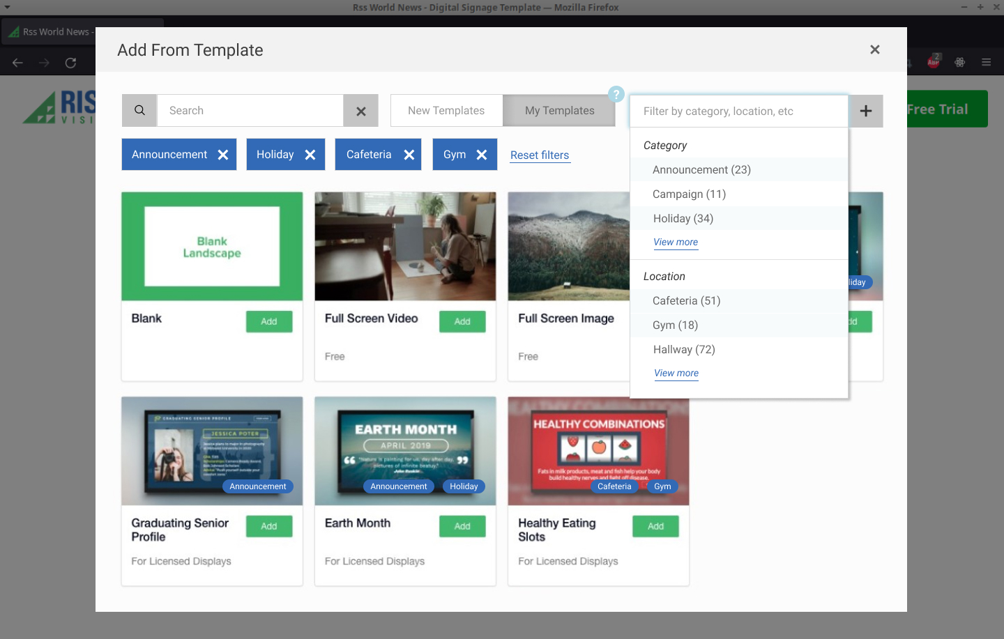 A screenshot of the Template Library window after improvements